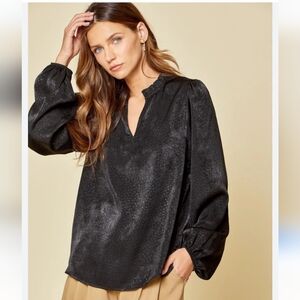Xirena Black Metallic Foil Popover Blouse Top XS